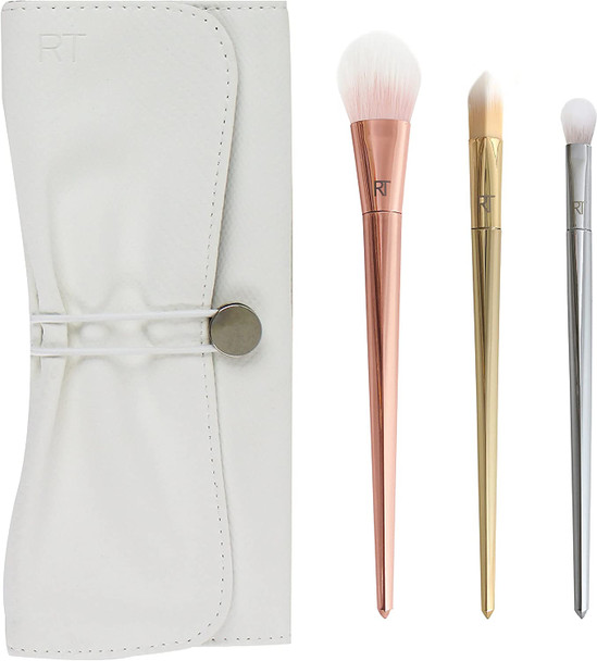 REAL TECHNIQUES- BOLD METALS Bmc Spotlight Essentials Make Up Brush Set With Softer Than Ever Bristles and Premium Ferrules for Maximum Comfort and Durability