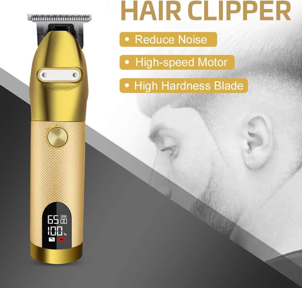 Rechargeable Hair Trimmer Portable Shaver Pro Gold Skeleton Stainless Steel All Metal Housing Outlining Cordless T-blade Hair Clipper Trimmer Shaving for Men Kids Baby Stylists Barber