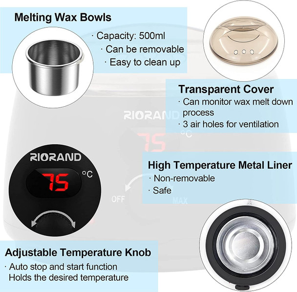 RioRand Wax Warmer Hot Wax Heater Hand Wax Hair Removal Machine With LED Display (Only Wax Warmer) (Black)