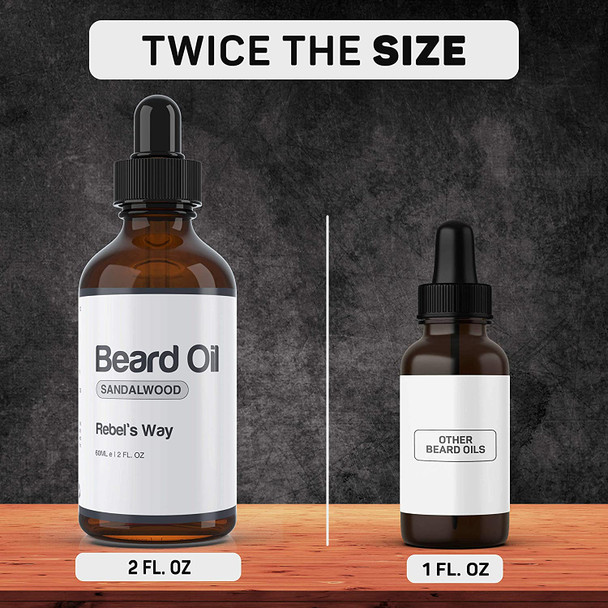 Sandalwood Beard Oil Made in Canada (2oz-60ml) - NEW FORMULA 100% Natural Beard and Mustache Conditioner For Men with Argan Oil, Jojoba Oil, Castor Oil and More - For a Softer, Fuller and Thicker Growth. Best Organic Beard Care Grooming Moisturizer