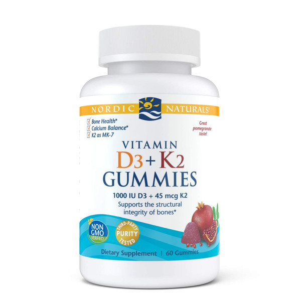 Nordic Naturals Vitamin D3 and K2 Gummies, Pomegranate, 60 Capsules