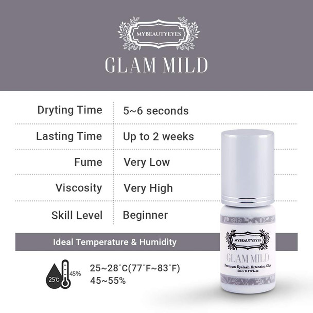 Sensitive Individual Eyelash Extension Glue 5 ml/Semi Permanent Extension Black Adhesive Eyelash Bonding Supplies/Drying Time 7-8 Sec/Retention 2-3 Weeks/Latex Free (Glam Mild 5g)
