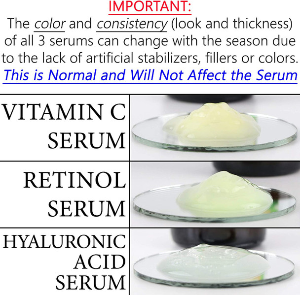 Serum 3-Pack for Face - Vitamin C Serum, Retinol Serum, Hyaluronic Acid Serum - Face Serum Full Regimen for Daytime and Nighttime