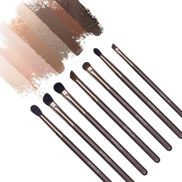 SIXPLUS 7Pcs Coffee Professional Eye Makeup Brush Set with Bag
