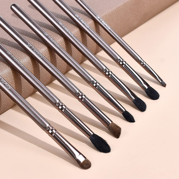 SIXPLUS 7Pcs Coffee Professional Eye Makeup Brush Set with Bag