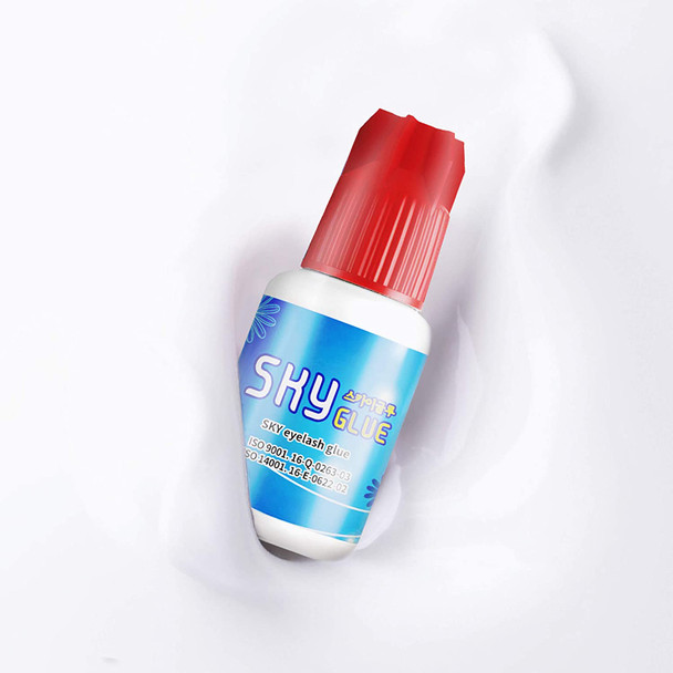 SKY S+ Glue | Korean SKY Eyelash Extension Glue | Super Strong Red Cap SKY S+ 5ML | Eyelash Extension Glue Adhesive | 1-2 Sec Fast Drying Time | 6-8 Weeks Retention | Professional Strong Eyelash Extension Glue