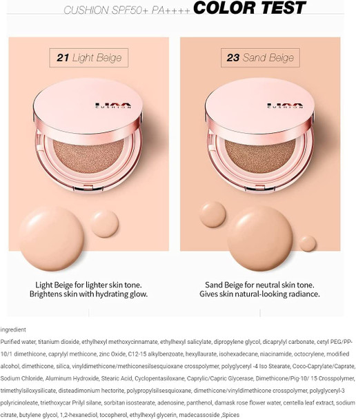 SoltreeBundle Korea Base Make UP & Tone UP Daily Sun Cushion Foundation Set (Cushion + Refill 1pcs) SPF50+ PA++++ (#21 Light Beige)
