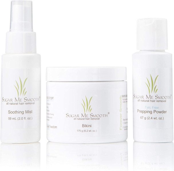 Sugar Me Smooth Bikini Hair Removal System (Prep Powder, Bikini Jar, Soothing Mist), 1 Count