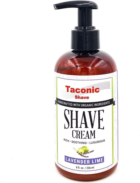 Taconic Shave Lavender & Lime Shaving Cream, Pump Bottle, High Lather Forumla, 8 oz