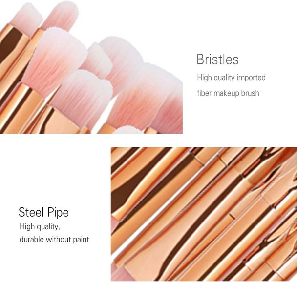 Tenmon 15pcs Unicorn Shiny Gold Makeup Brush Set Professional Foundation Powder Cream Blush Brush Kits (Rose Gold)
