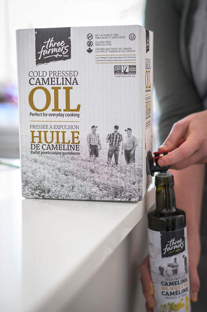Three Farmers  Camelina Oil | Cold-Pressed Original | 5 Litre Bag in Box | Gluten Free | Vegan | Kosher | Non-GMO | Nut Free