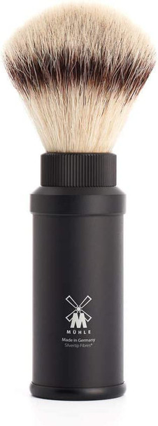 Travel Shaving Brush with Fibre, Handle Anodised Aluminum, Black