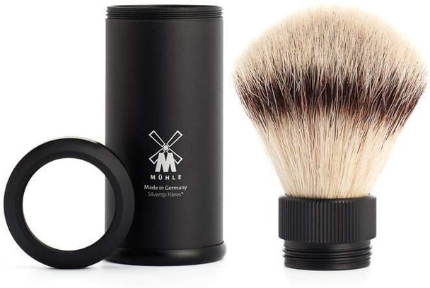 Travel Shaving Brush with Fibre, Handle Anodised Aluminum, Black