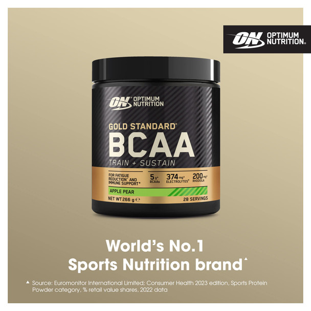 Optimum Nutrition Gold Standard Bcaa, Amino Acid Powder, Vitamin C With Zinc, Magnesium And Electrolytes, Immune Booster, Apple And Pear, 28 Servings, 266 G, Packaging May Vary