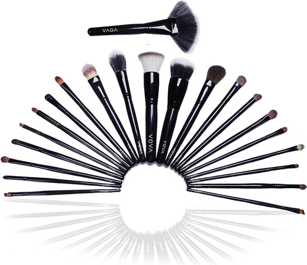 VAGA Cheeky 22pc Makeup Brush Set With A Black Travel Bag Makeup Case. Vaga Professionnel Makeup Brush Organizer Includes Eyebrow Brush, Face, Eye Shadow, Concealer, Make Up And Powder Brushes