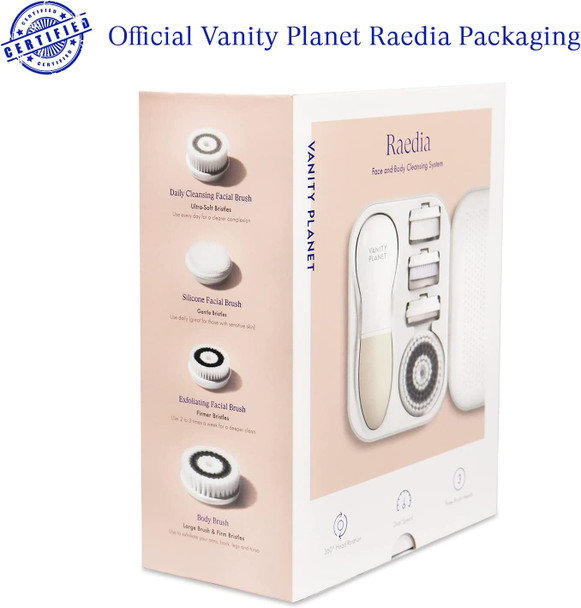 Vanity Planet Raedia Facial Cleansing Brush with 3 Interchangeable Brush Heads  Daily Cleansing, Glowing Skin, Lightweight Skin Brush/Face Exfoliator, Water Resistant (Warm Gray)