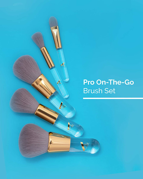 Veil Cosmetics Pro On The Go 5 Piece Makeup Brush Set | Vegan Travel Size Professional Makeup Brushes | 100% Synthetic Bristles