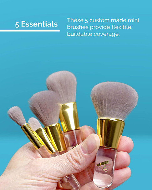 Veil Cosmetics Pro On The Go 5 Piece Makeup Brush Set | Vegan Travel Size Professional Makeup Brushes | 100% Synthetic Bristles