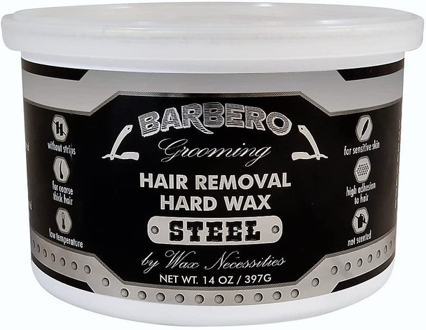 Wax Necessities Barbero Depilatory Hard Wax Steel for Men 14 Ounces
