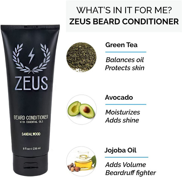 ZEUS Beard Shampoo and Beard Conditioner Set for Men - (8 oz. Bottles) (Sandalwood)