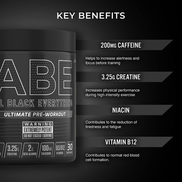 Applied Nutrition ABE - All Black Everything Pre Workout Energy, Increase Physical Performance with Citrulline, Creatine, Beta Alanine, Caffeine Vitamin B Complex, 315g, 30 Servings (Mystery Flavour)