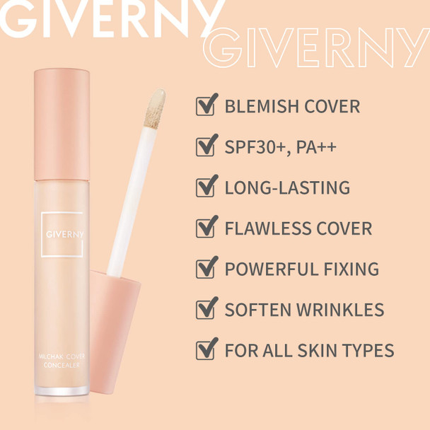 GIVERNY Milchak Cover Concealer - Makeup Blemish & Acne Concealer - For Freckles, Spots & Under Eye Circles - Lightweight and Non-Sticky Foundation Concealer, 0.3oz. (#21 Light beige)