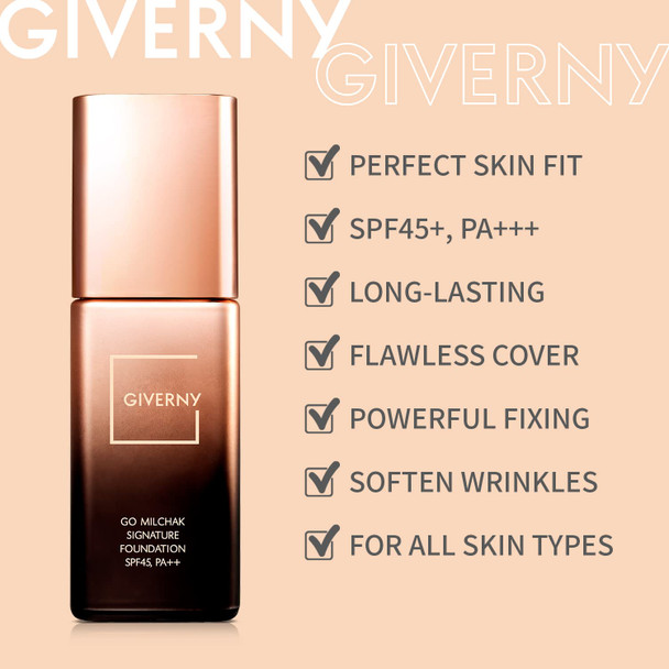 GIVERNY Go Milchak Signature Foundation #17 Porcelain - Long Lasting All Day Flawless Coverage Foundation  Cool Skin Tone Makeup - Skin Fit High Density Poreless Makeup Concealer, 1.01 fl.oz.