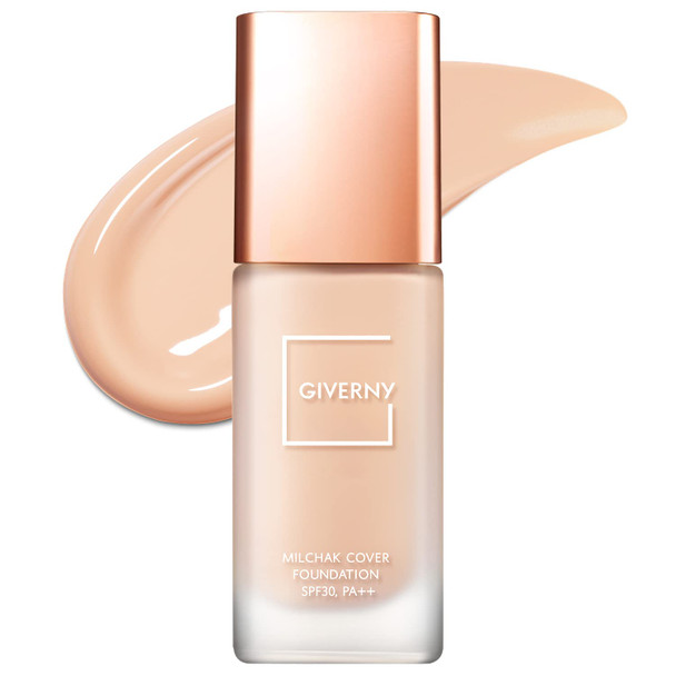 GIVERNY Milchak Cover Foundation #17 Porcelain  Moist Liquid Foundation for All Skin Types  Flawless Makeup - Lightweight Formula for Satin Glass Texture without Sticky or Cakey, 1.01 fl.oz.