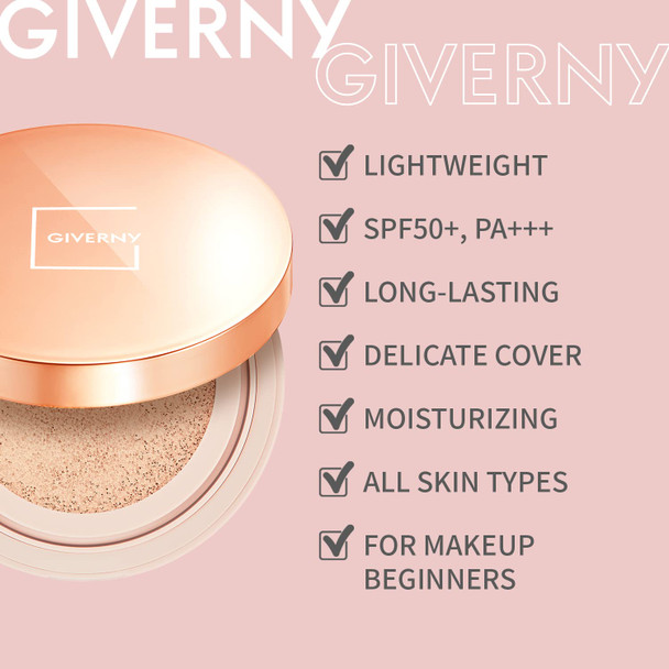 GIVERNY Milchak Cover Foundation Cushion with Refill #23 Medium Beige - Moist Finish for All Skin Types - Flawless Coverage Face Makeup - Lightweight Formula for Satin Glass Texture, 0.4oz x 2