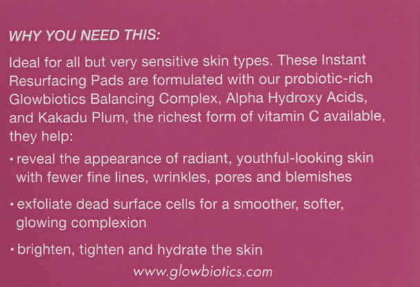 GLOWBIOTICS - Probiotic Instant Resurfacing Pads Gentle Facial Exfoliating Pads with Vitamin C - For All Skin Types (45 Pads)