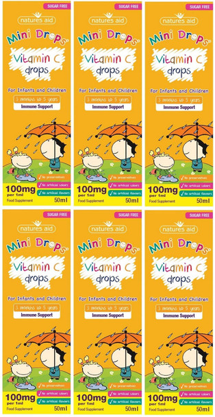 Natures Aid Vitamin C Drops, Immune Health for Infants and Children, Sugar Free, 50 ml (Pack of 6)