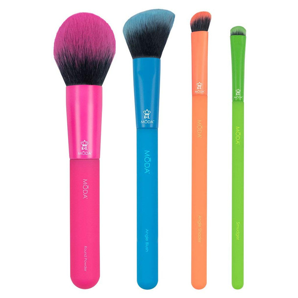 Moda Royal & Langnickel Full Size Electric 5pc Brush Set with Pouch, Includes - Round Powder, Angled Blush, Angled Shader and Smudger Brushes, Multicolor - Neon