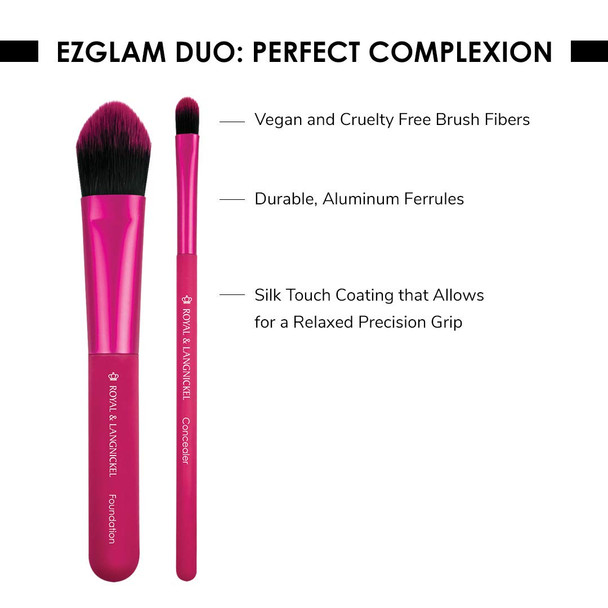 MODA Travel Size EZGlam Duo Perfect Complexion 2pc Makeup Brush Set Includes - Foundation and Concealer, Pink