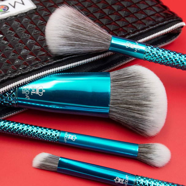 MODA Royal & Langnickel Full Size Metallic Defining Detailers 5pc Makeup Brush Set with Pouch, Includes - Angle Blender, Diffuser, Crease and Triad Eye Brushes, Metallic Blue