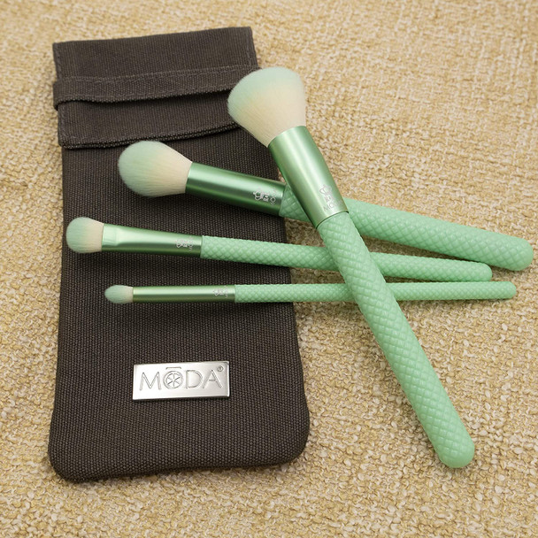 MODA Renew, Full Size 5pc Complete Makeup Brush Kit with Pouch, Includes - Buffer, Contour, Shader, and Detail Brushes, Mint Green