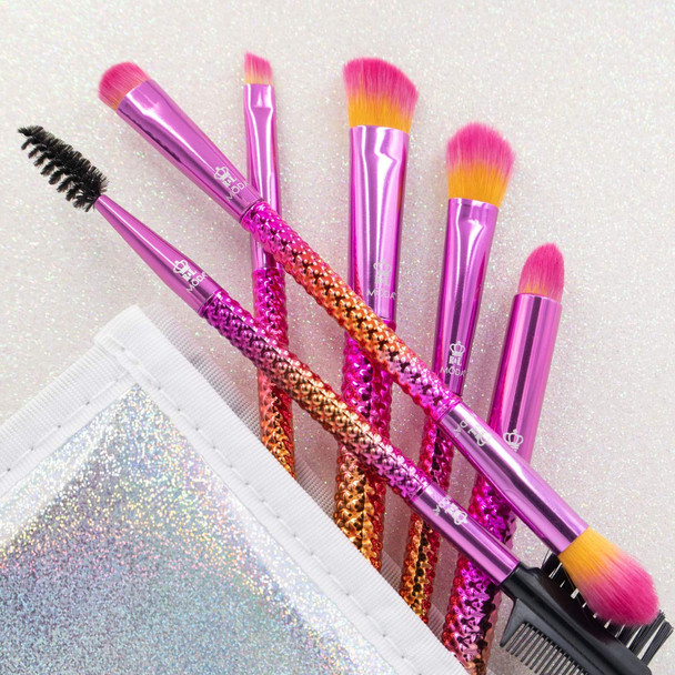 MODA Travel Size Prismatic Beautiful Eyes 7pc Makeup Brush Set with Pouch, Includes - Angle Shader, Crease Smudger, Eye Shader, Smoky Eye, Brow Liner and Lash Comb Brushes