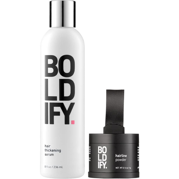 Hairline Powder (Light Blonde) + Hair Thickening Serum 8oz: Boldify Bundle: Root Touchup Hair Loss Powder and For Thicker Hair Day One.