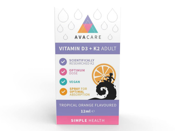 AvaCare Vitamin D3 + K2 Adult Spray 12 Millilitres +12 Years | Delivers 400IU Vitamin D3 & 90?g MenaQ7 Vitamin K2 Per Spray| Vegan