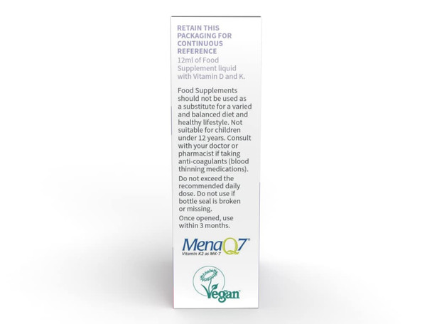 AvaCare Vitamin D3 + K2 Adult Spray 12 Millilitres +12 Years | Delivers 400IU Vitamin D3 & 90?g MenaQ7 Vitamin K2 Per Spray| Vegan