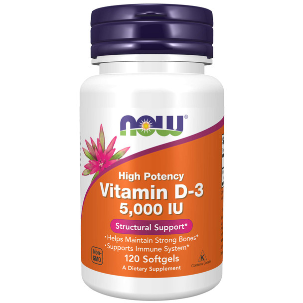 NOW Supplements Vitamin D-3 5,000 IU 120 Softgels