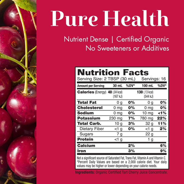 Dynamic Health Organic Tart Cherry Juice, Unsweetened 100% Juice Concentrate 16 oz 473  ml