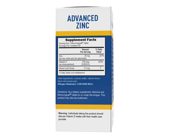 Superior Source Advanced Zinc, with Zinc (25 mg) and D3 (5,000 IU), Quick Dissolve Sublingual 60 Tablets