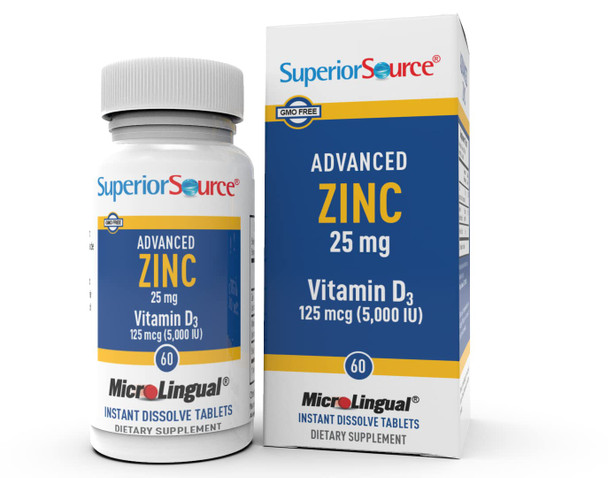 Superior Source Advanced Zinc, with Zinc (25 mg) and D3 (5,000 IU), Quick Dissolve Sublingual 60 Tablets