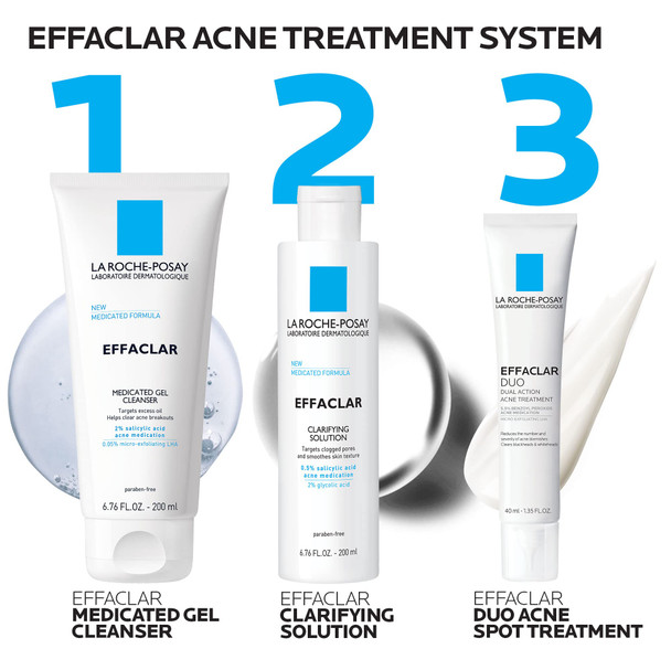 La Roche Posay Effaclar Dermatological Acne Treatment System Cleanser, 100ml + Tone, 100ml and Treat, 20ml