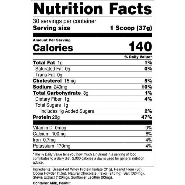 Transparent labs 100% Grass-Fed Whey Protein Isolate Chocolate Peanut Butter flavor  2.45 Lbs