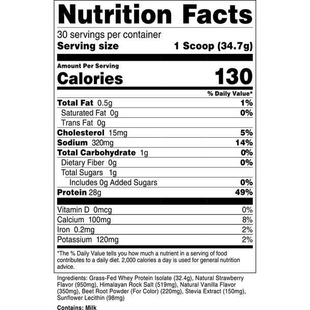 Transparent labs 100% Grass-Fed Whey Protein Isolate Strawberry milkshake 2Lbs