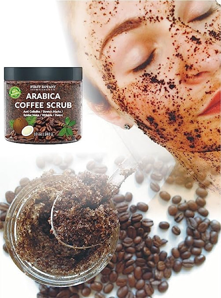 100% Natural Arabica Coffee Scrub with Organic Coffee, Coconut and Shea Butter - Best Acne, Anti Cellulite and Stretch Mark treatment