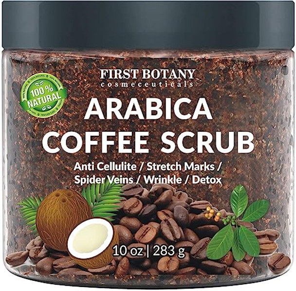 100% Natural Arabica Coffee Scrub with Organic Coffee, Coconut and Shea Butter - Best Acne, Anti Cellulite and Stretch Mark treatment