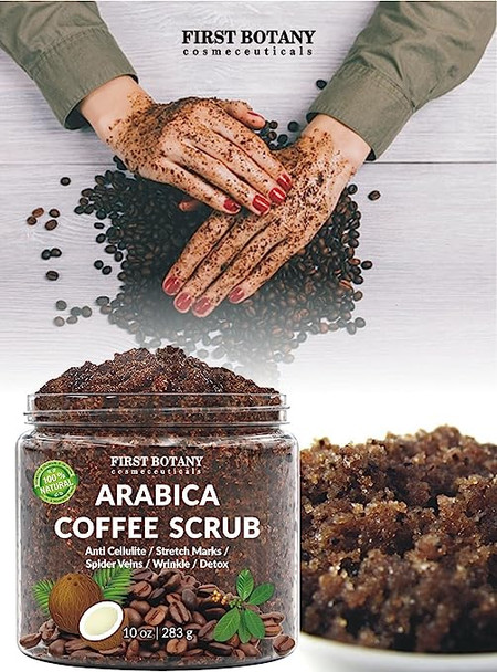 100% Natural Arabica Coffee Scrub with Organic Coffee, Coconut and Shea Butter - Best Acne, Spider Vein Therapy for Varicose Veins & Eczema