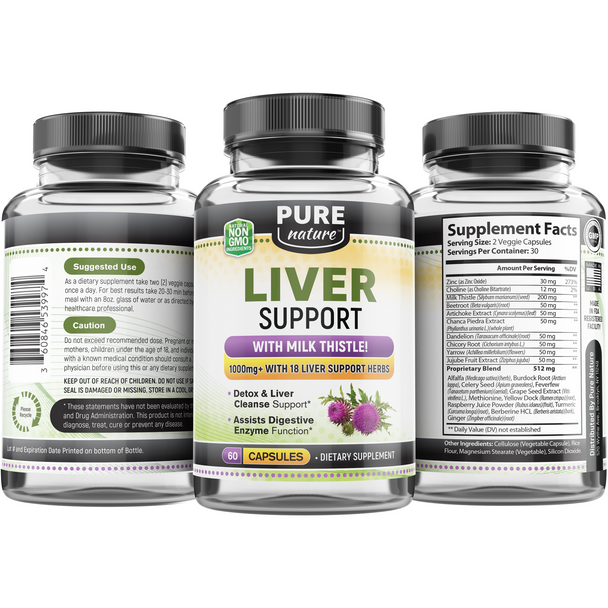 Liver Support, Detox & Repair Formula  Milk Thistle Supplement 60 Count